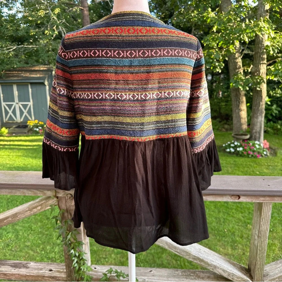 Anthropologie Pleione Boho Tribal Cardigan Jacket Tie Bell Sleeve XS - Picture 6 of 10